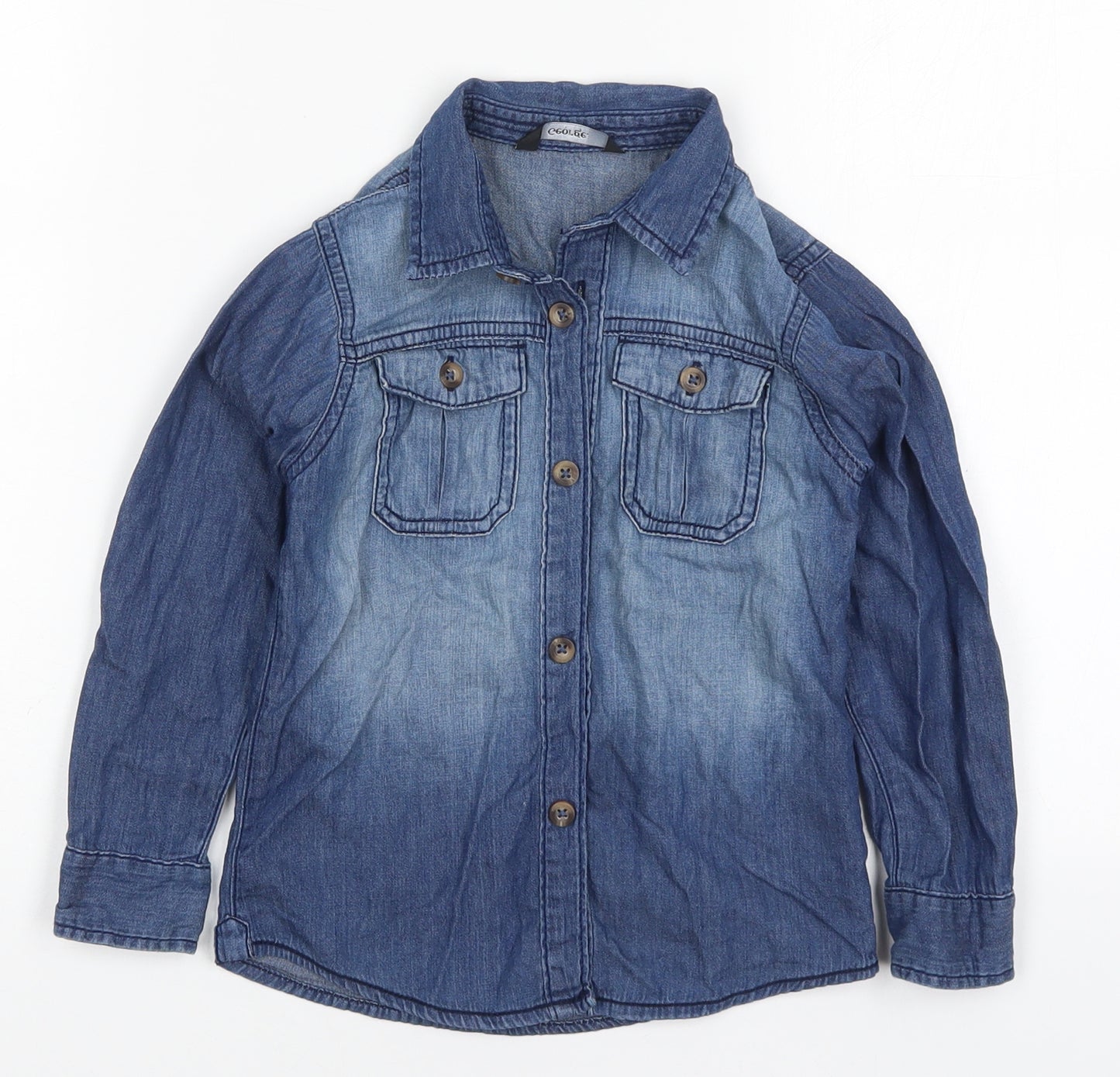 George Boys Blue  Cotton Basic Button-Up Size 4-5 Years Collared Button