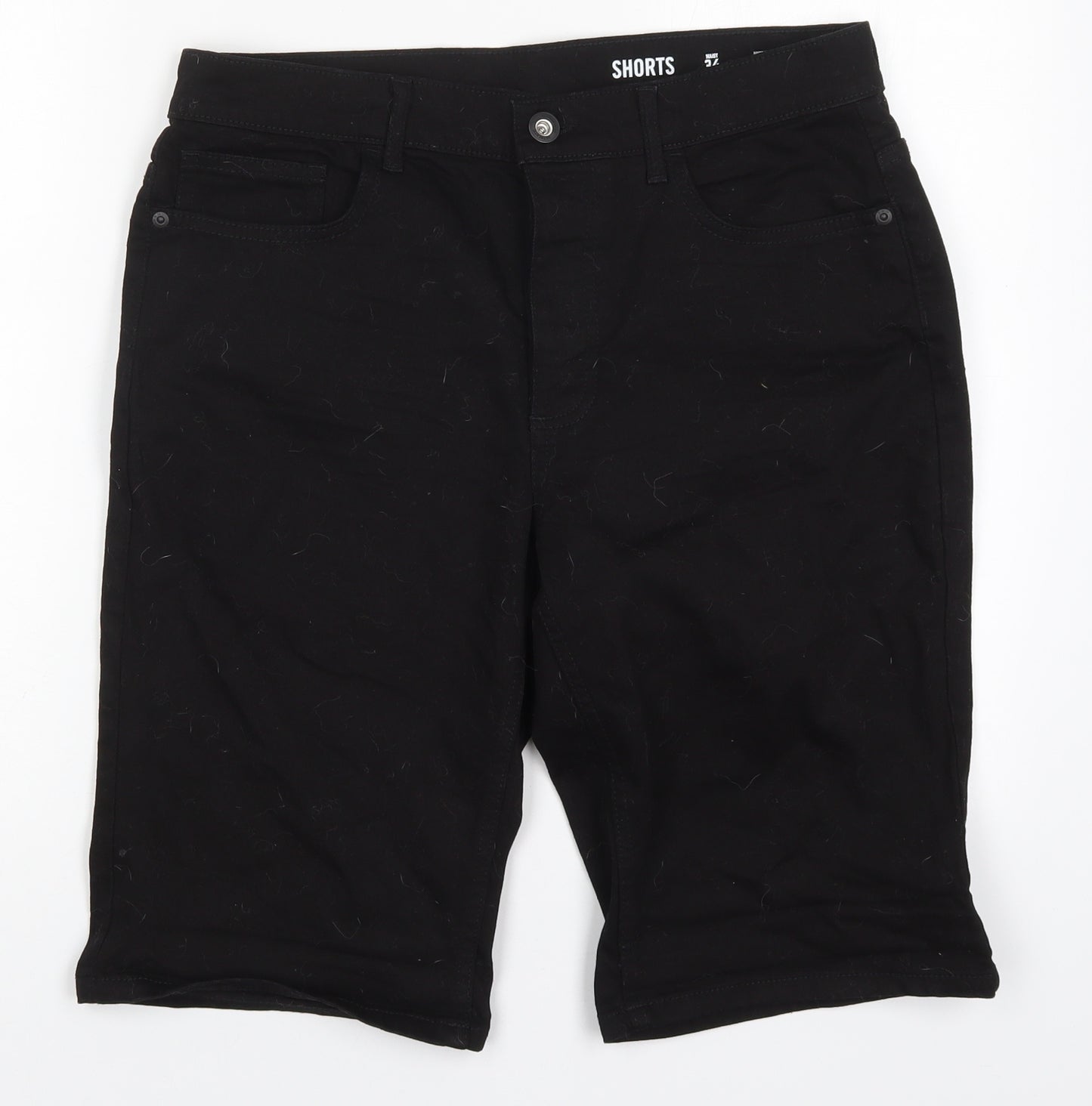 F&F Mens Black  Cotton Bermuda Shorts Size 34 L12 in Regular Button