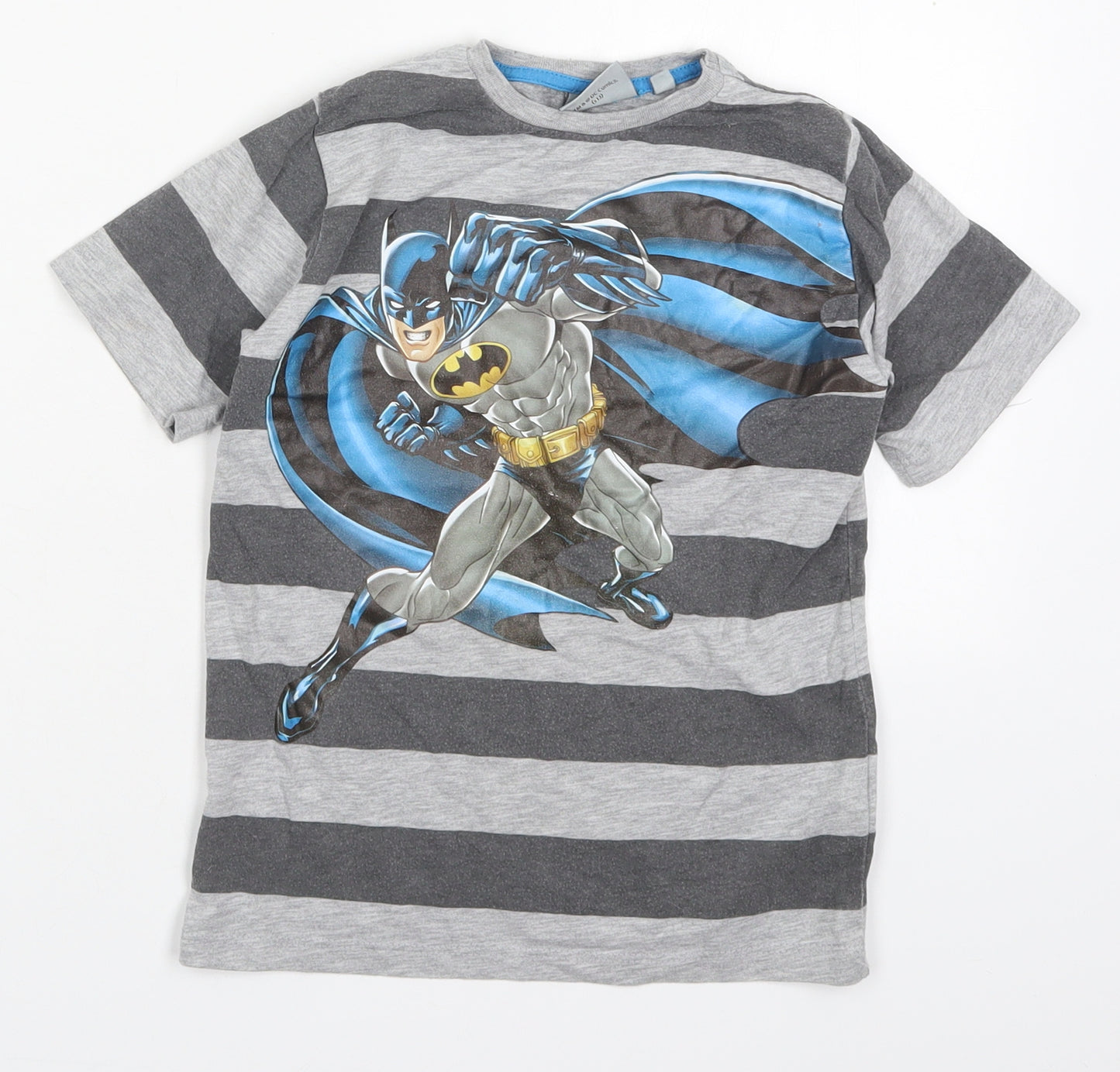 Primark Boys Grey Striped Cotton Basic T-Shirt Size 5-6 Years Round Neck Pullover - Batman