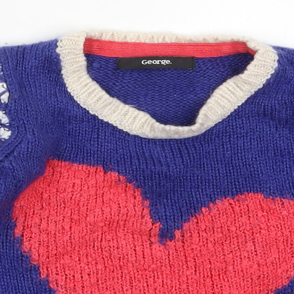 George Girls Blue Round Neck Polka Dot Acrylic Pullover Jumper Size 3-4 Years  Pullover - Love Heart