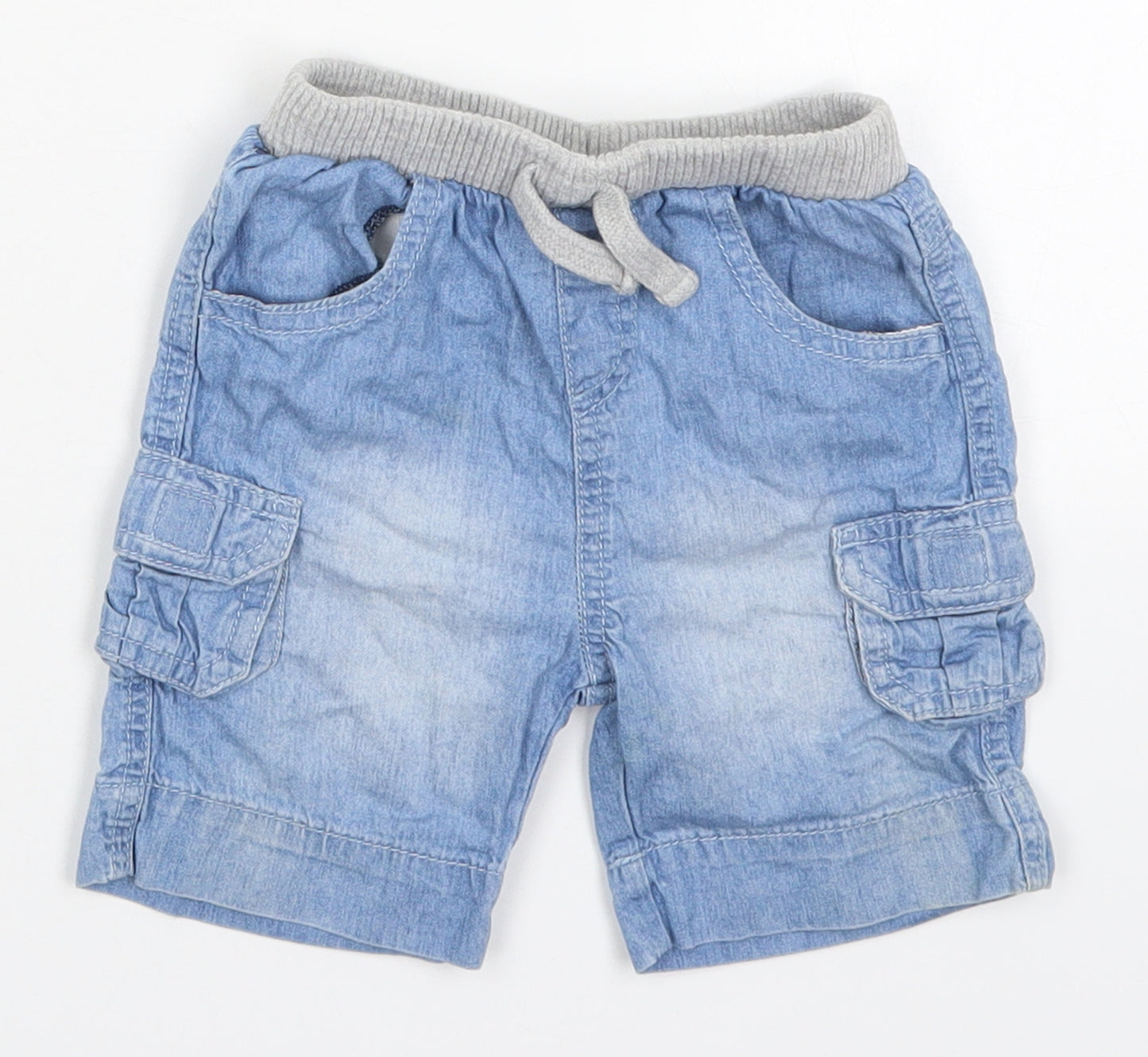TU Boys Blue  Cotton Cargo Jeans Size 12-18 Months  Drawstring - Shorts