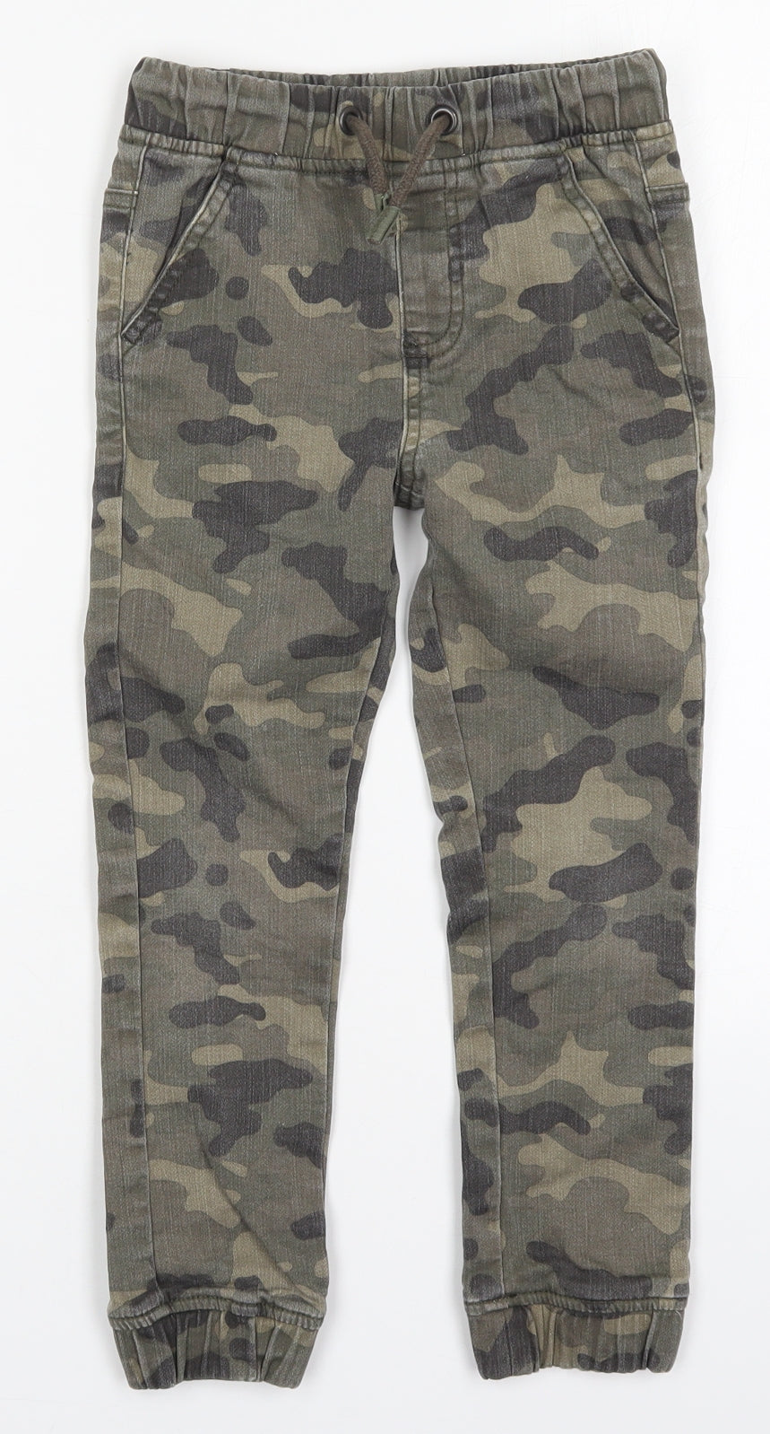 Matalan Boys Green Camouflage Cotton Cargo Trousers Size 7 Years  Regular Drawstring