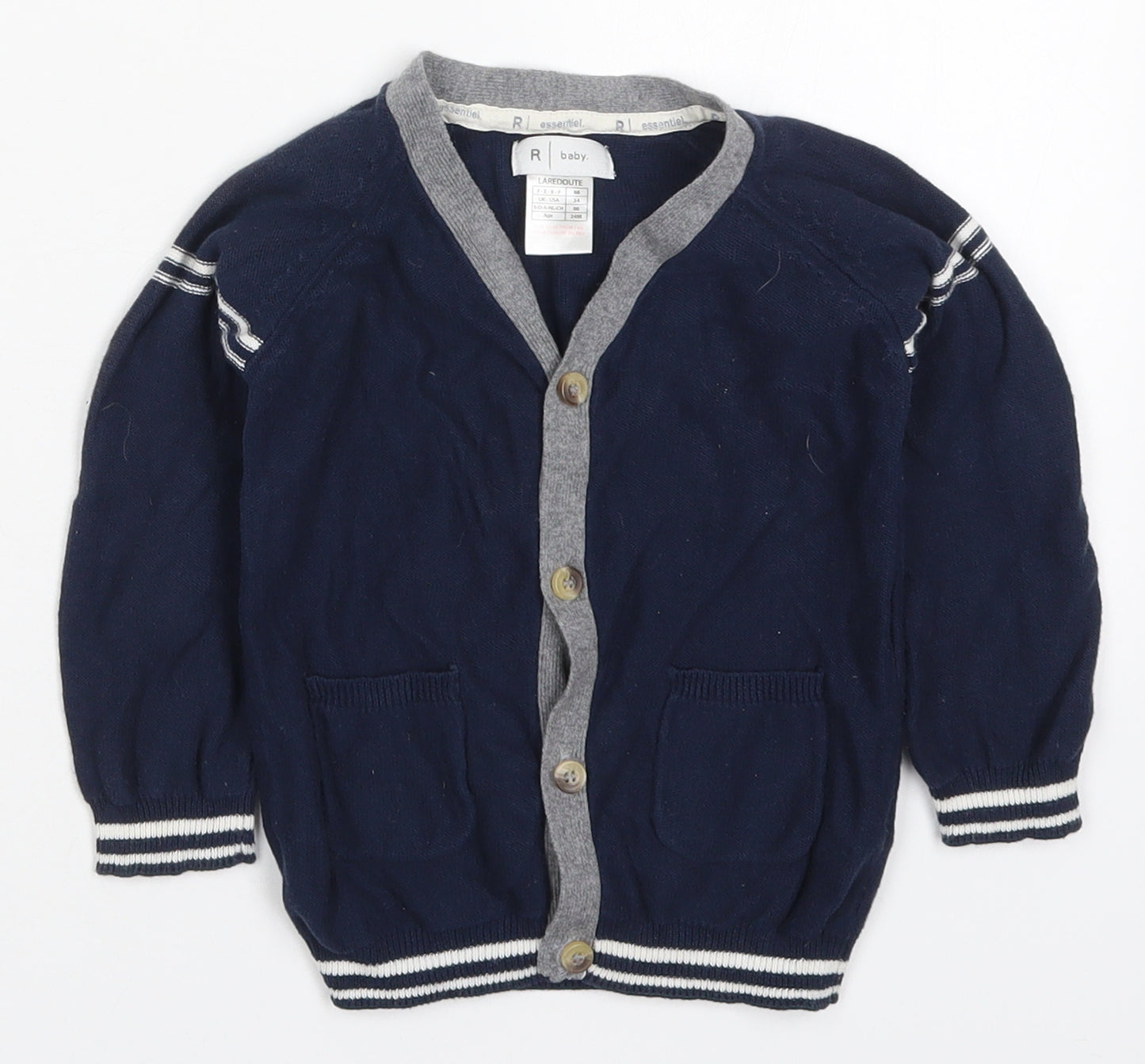 La Redoute Boys Blue V-Neck  Cotton Cardigan Jumper Size 2 Years  Button