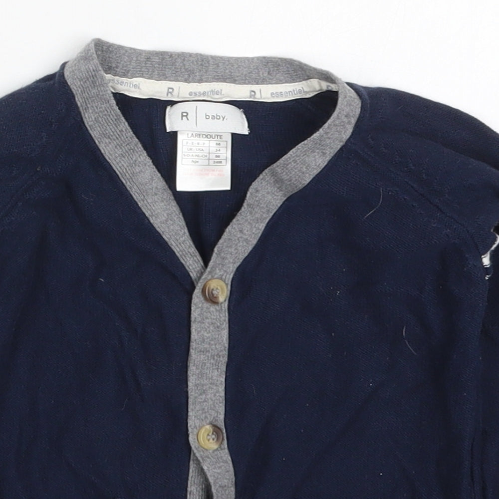 La Redoute Boys Blue V-Neck  Cotton Cardigan Jumper Size 2 Years  Button