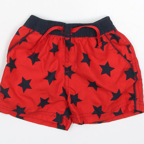 Primark Boys Red Geometric Polyester Cropped Trousers Size 9-12 Months  Drawstring - Stars Swim Shorts