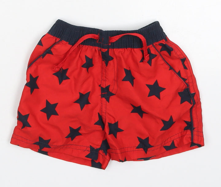 Primark Boys Red Geometric Polyester Cropped Trousers Size 9-12 Months Drawstring - Stars Swim Shorts
