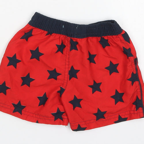 Primark Boys Red Geometric Polyester Cropped Trousers Size 9-12 Months  Drawstring - Stars Swim Shorts