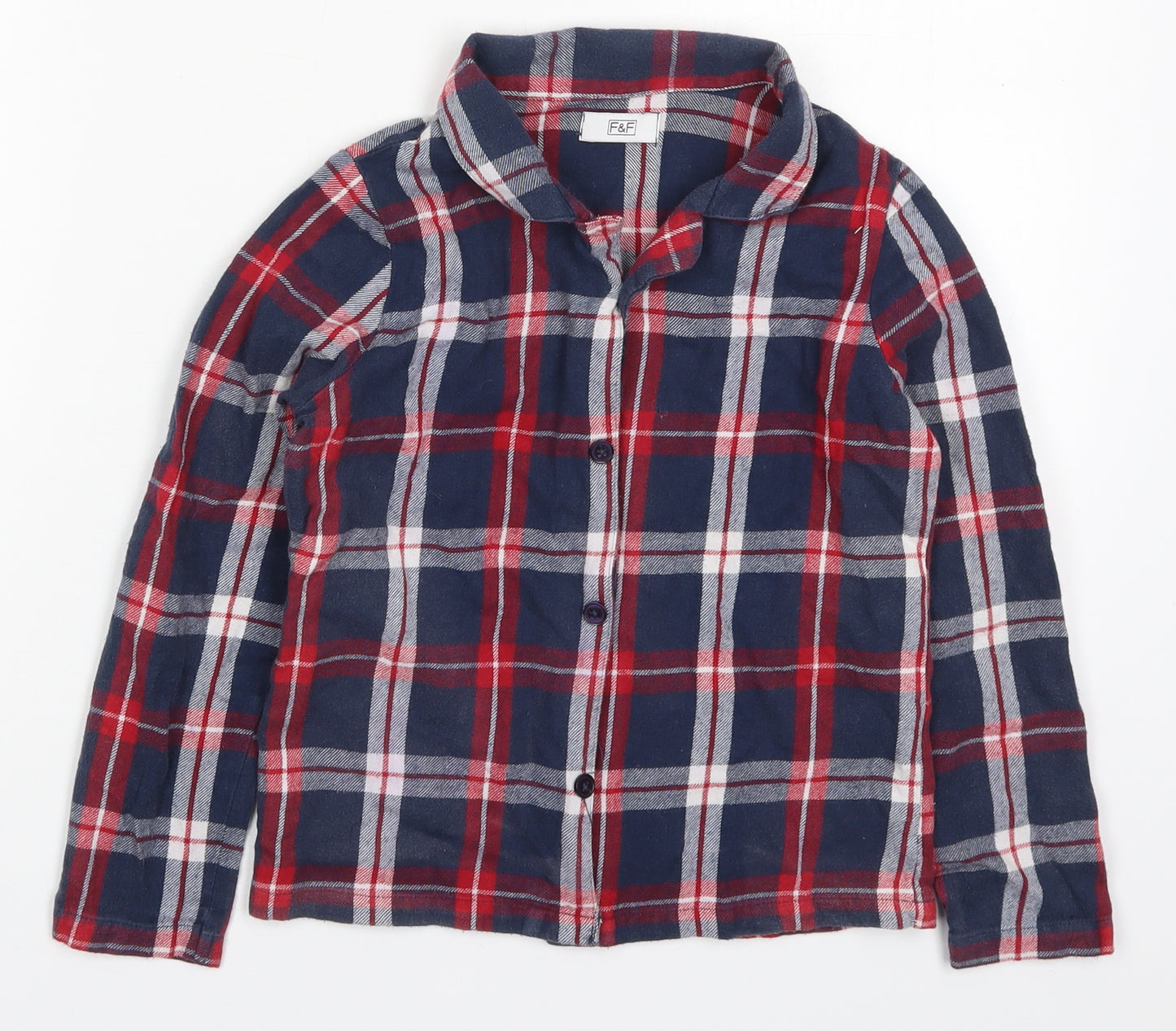 F&F Boys Blue Check Cotton Basic Button-Up Size 7-8 Years Collared Button - Red