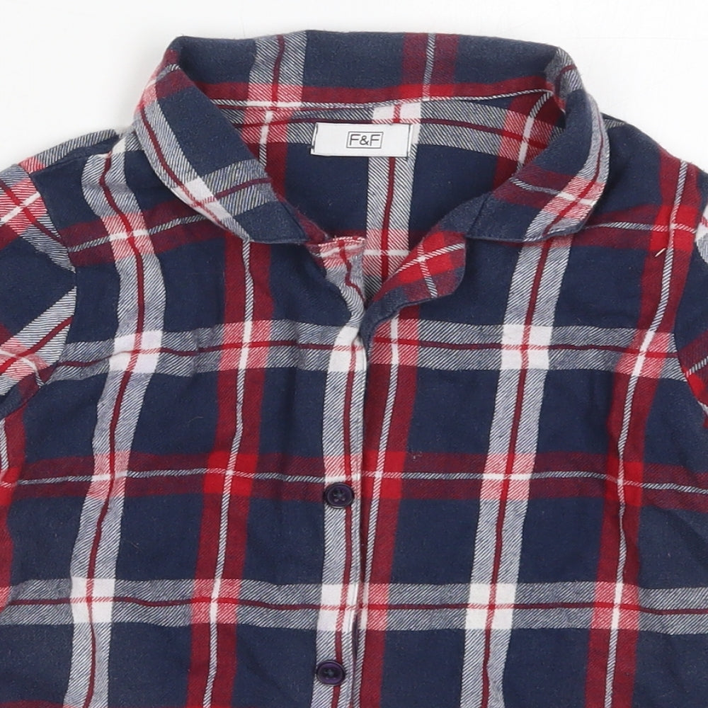 F&F Boys Blue Check Cotton Basic Button-Up Size 7-8 Years Collared Button - Red