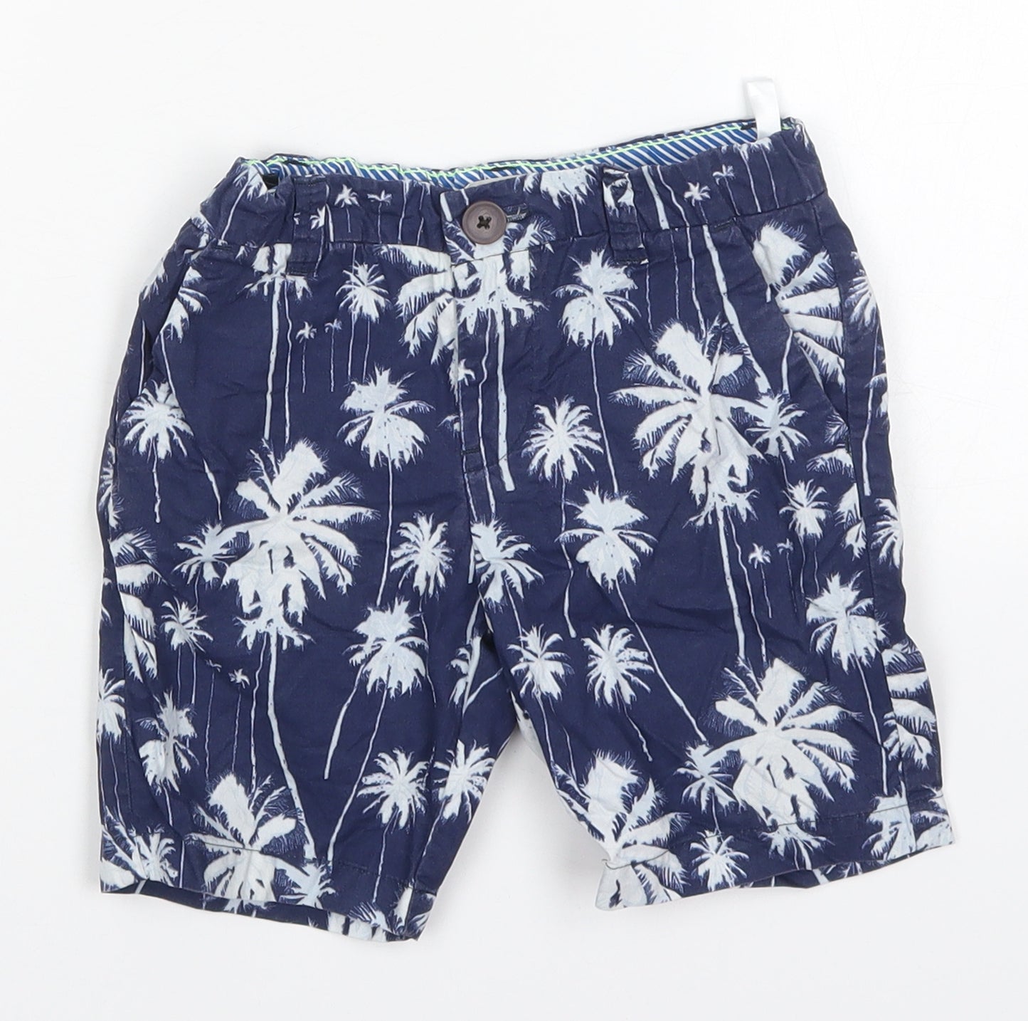 H&M Boys Blue  Cotton Bermuda Shorts Size 4 Years  Regular  - Palm Trees