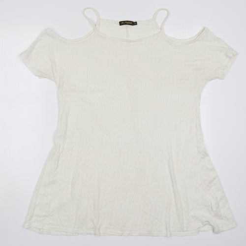 Miss Pretty World Womens Ivory Striped Polyester Basic T-Shirt Size 14 Round Neck - Cream Coloured