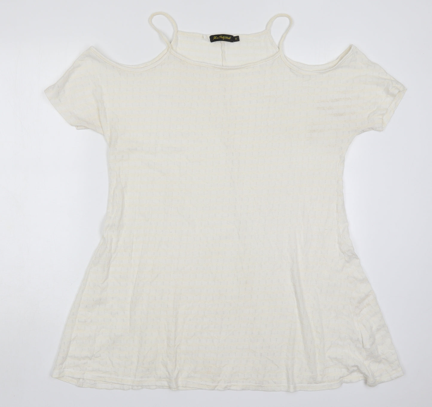 Miss Pretty World Womens Ivory Striped Polyester Basic T-Shirt Size 14 Round Neck - Cream Coloured