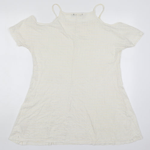 Miss Pretty World Womens Ivory Striped Polyester Basic T-Shirt Size 14 Round Neck - Cream Coloured