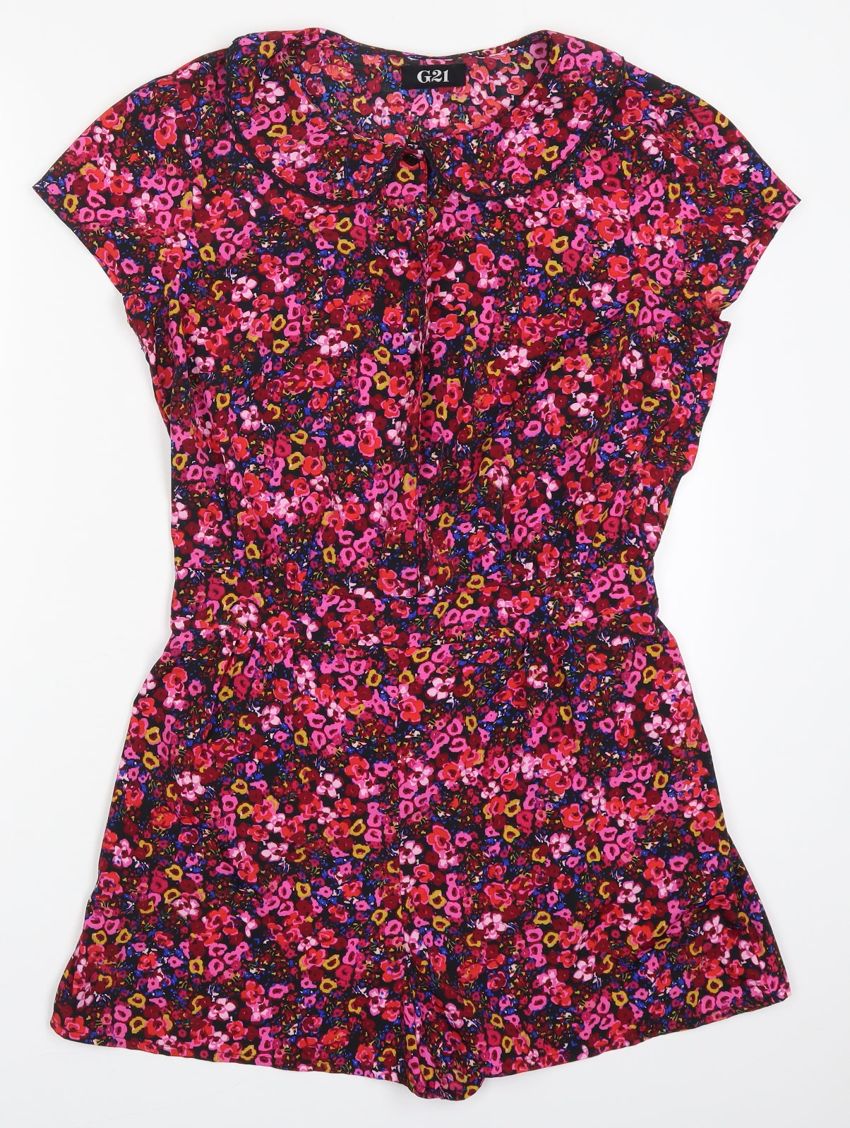 George Womens Pink Floral Polyester Playsuit One-Piece Size 12  Button