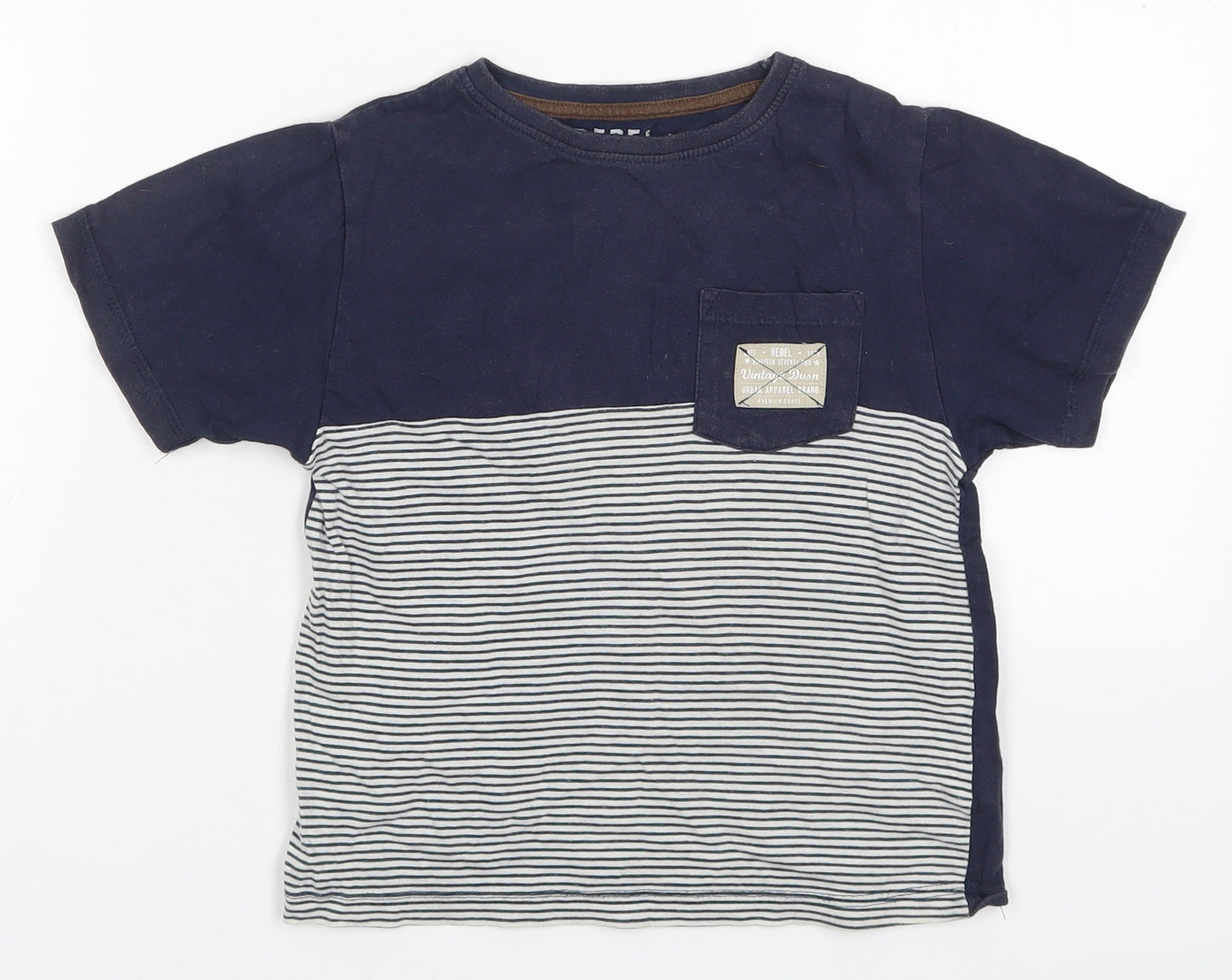 Primark Boys Blue Striped Cotton Basic T-Shirt Size 4-5 Years Crew Neck Pullover