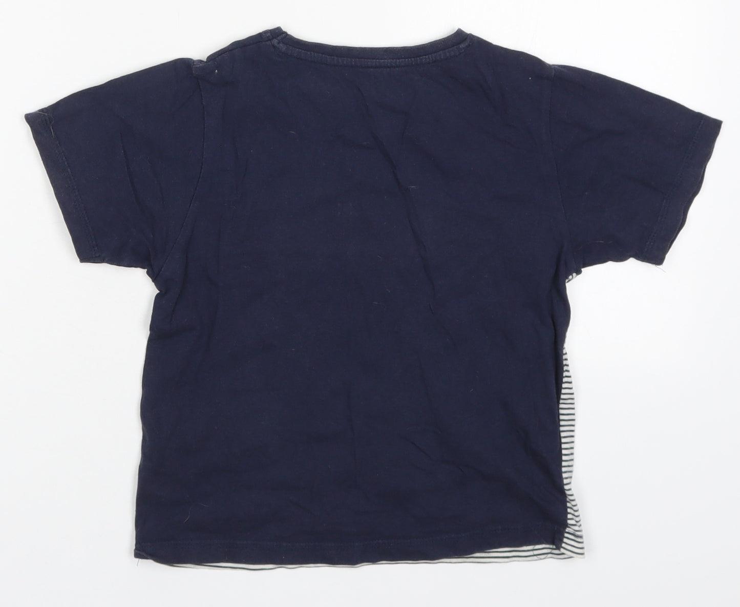 Primark Boys Blue Striped Cotton Basic T-Shirt Size 4-5 Years Crew Neck Pullover