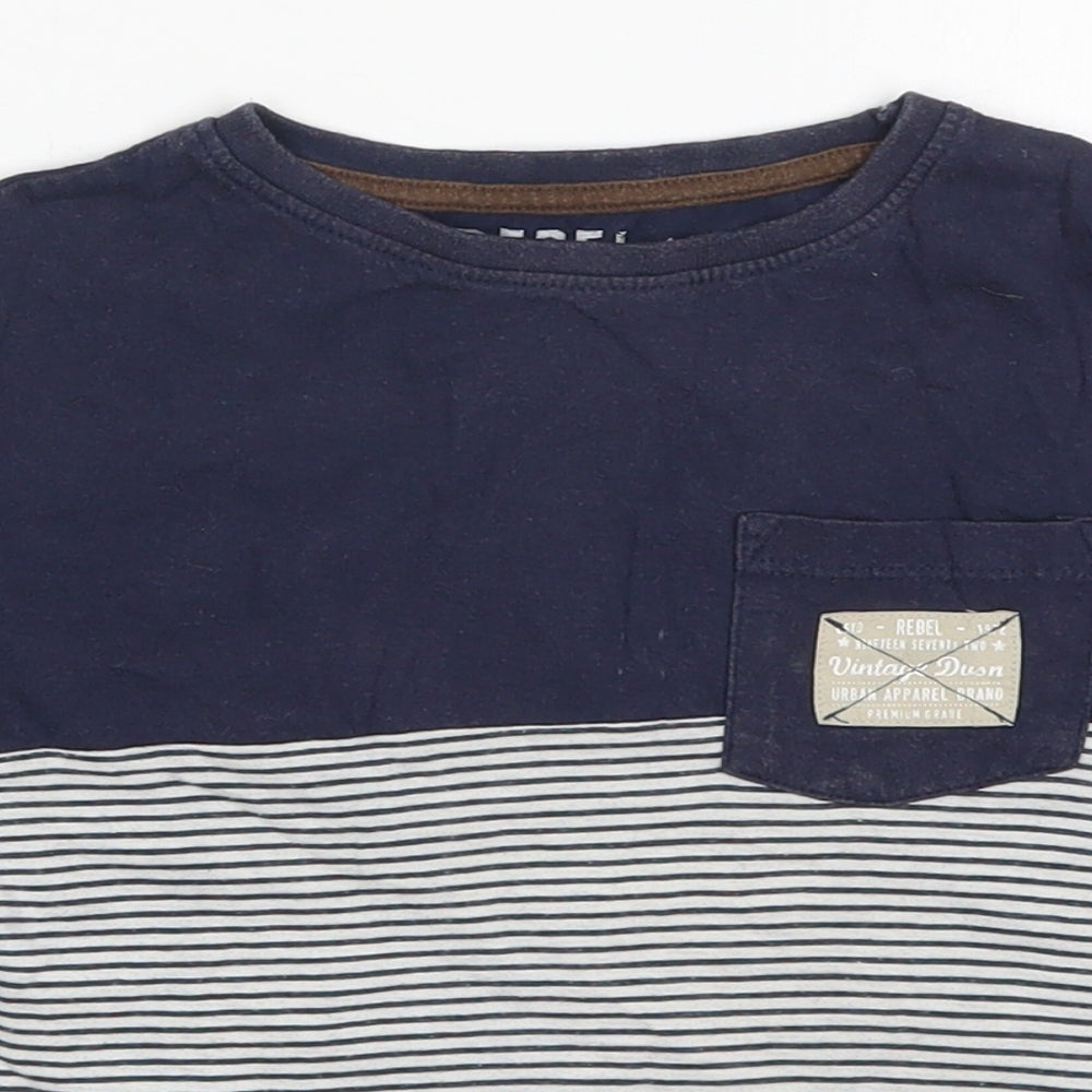 Primark Boys Blue Striped Cotton Basic T-Shirt Size 4-5 Years Crew Neck Pullover
