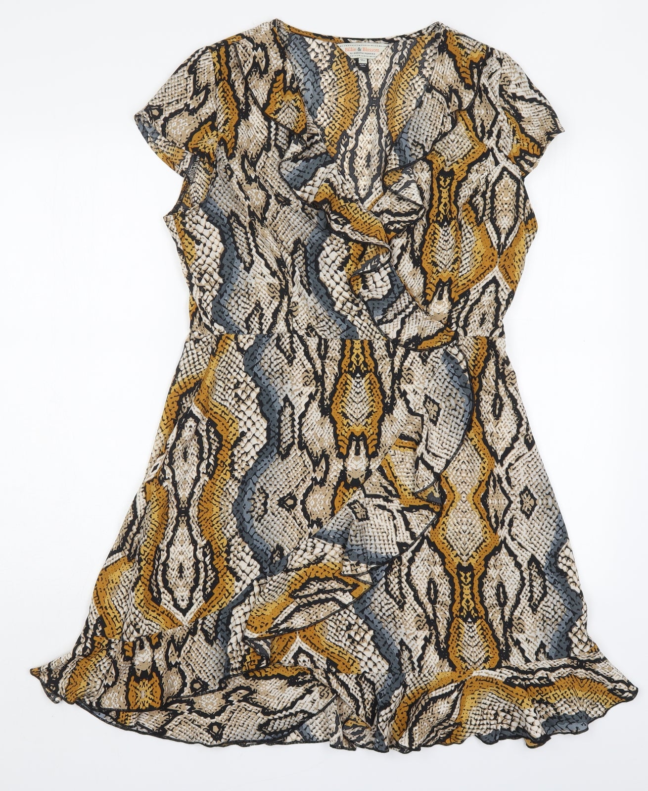 Dorothy Perkins Womens Beige Animal Print Polyester A-Line  Size 12  V-Neck Zip