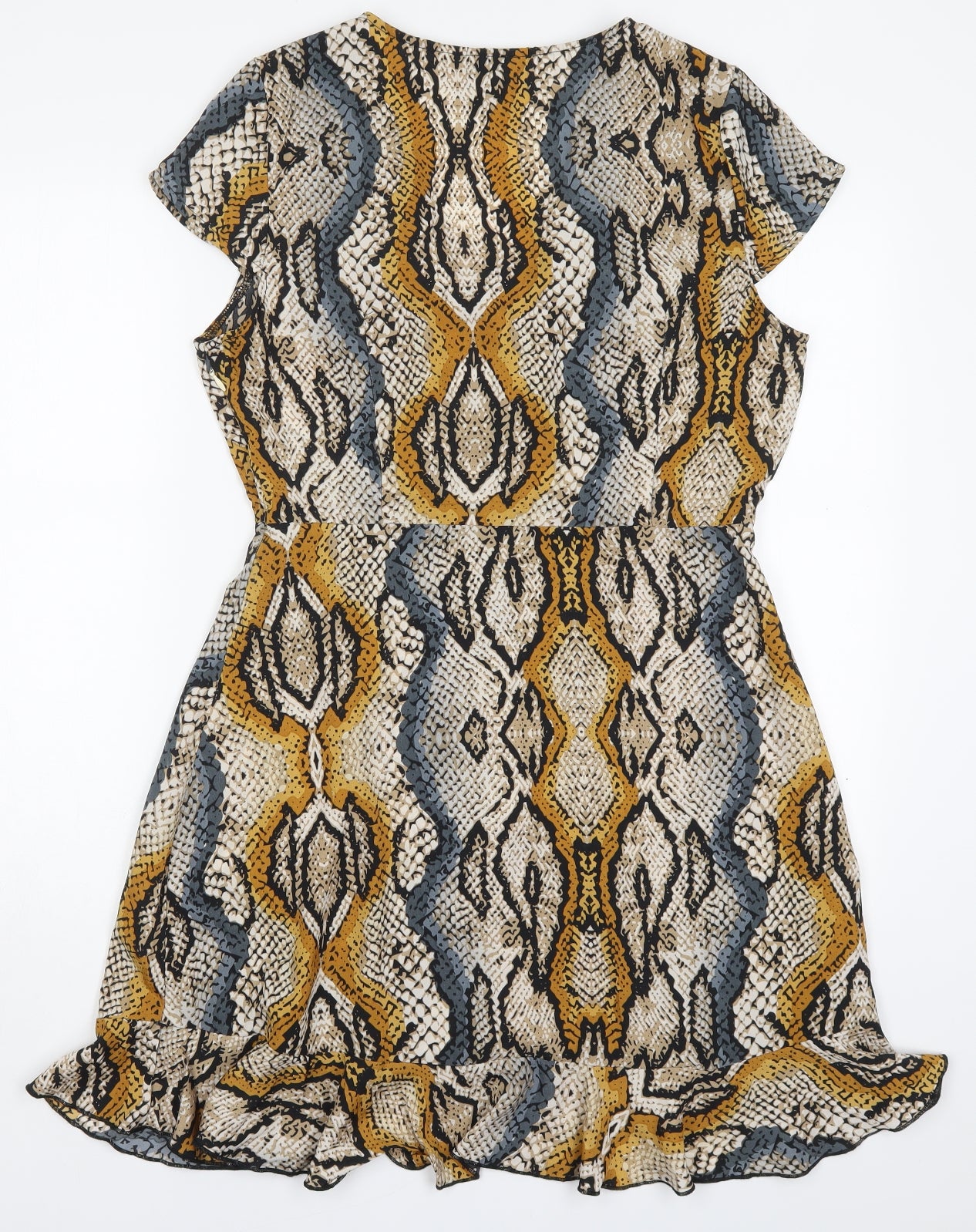 Dorothy Perkins Womens Beige Animal Print Polyester A-Line  Size 12  V-Neck Zip