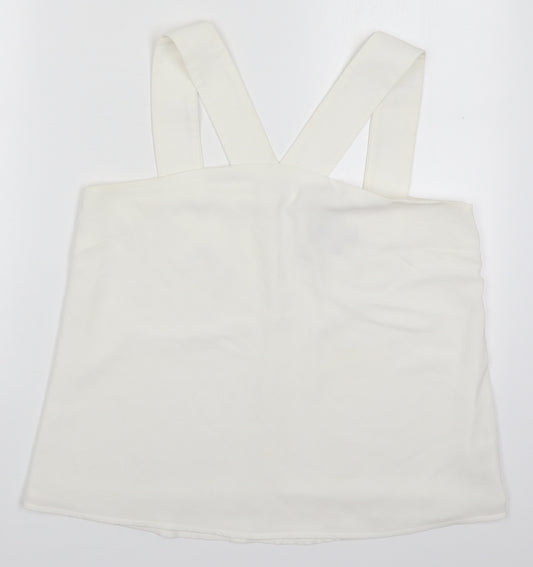 Front view of ASOS women’s white polyester basic tank, size UK 12, v-neck