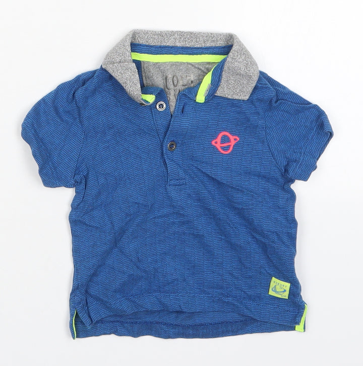 Mothercare Boys Blue Cotton Basic Polo Size 9-12 Months Collared Pullover