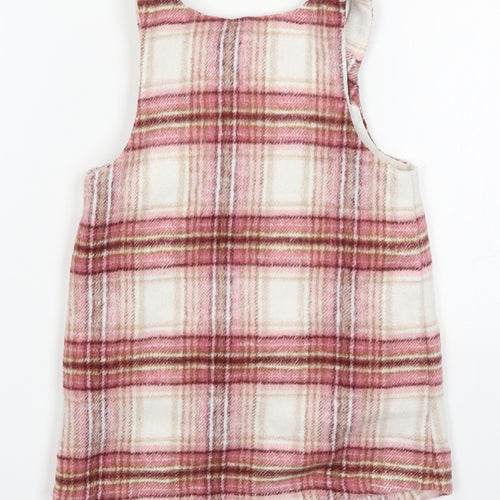 F&F Girls Pink Check Polyester Pinafore/Dungaree Dress  Size 12-18 Months  Round Neck Pullover