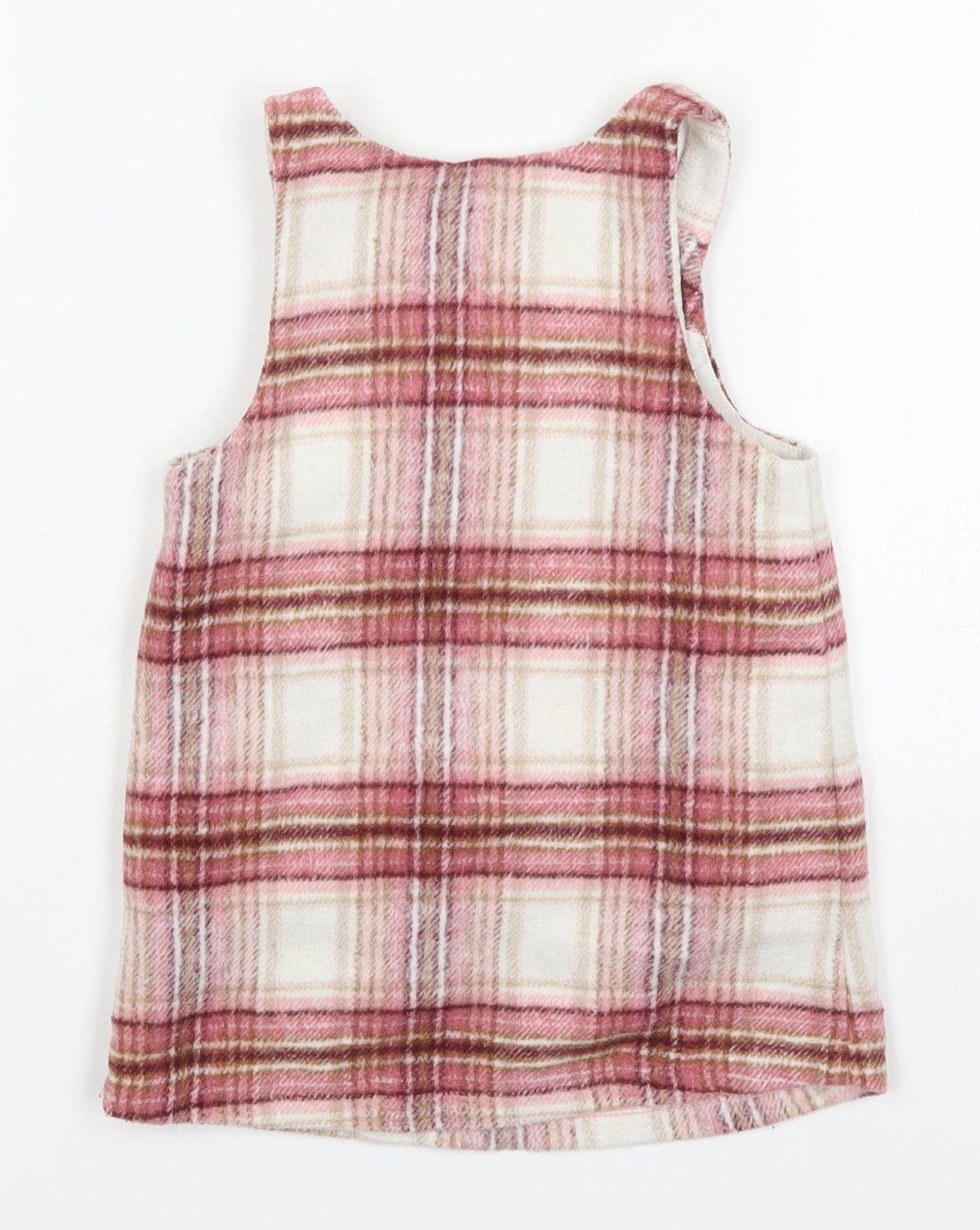 F&F Girls Pink Check Polyester Pinafore/Dungaree Dress  Size 12-18 Months  Round Neck Pullover