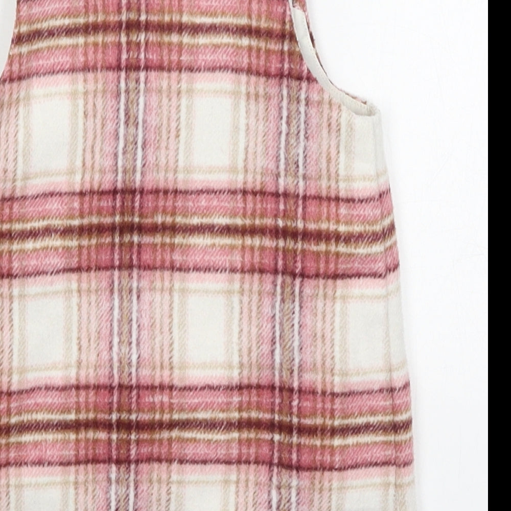 F&F Girls Pink Check Polyester Pinafore/Dungaree Dress  Size 12-18 Months  Round Neck Pullover