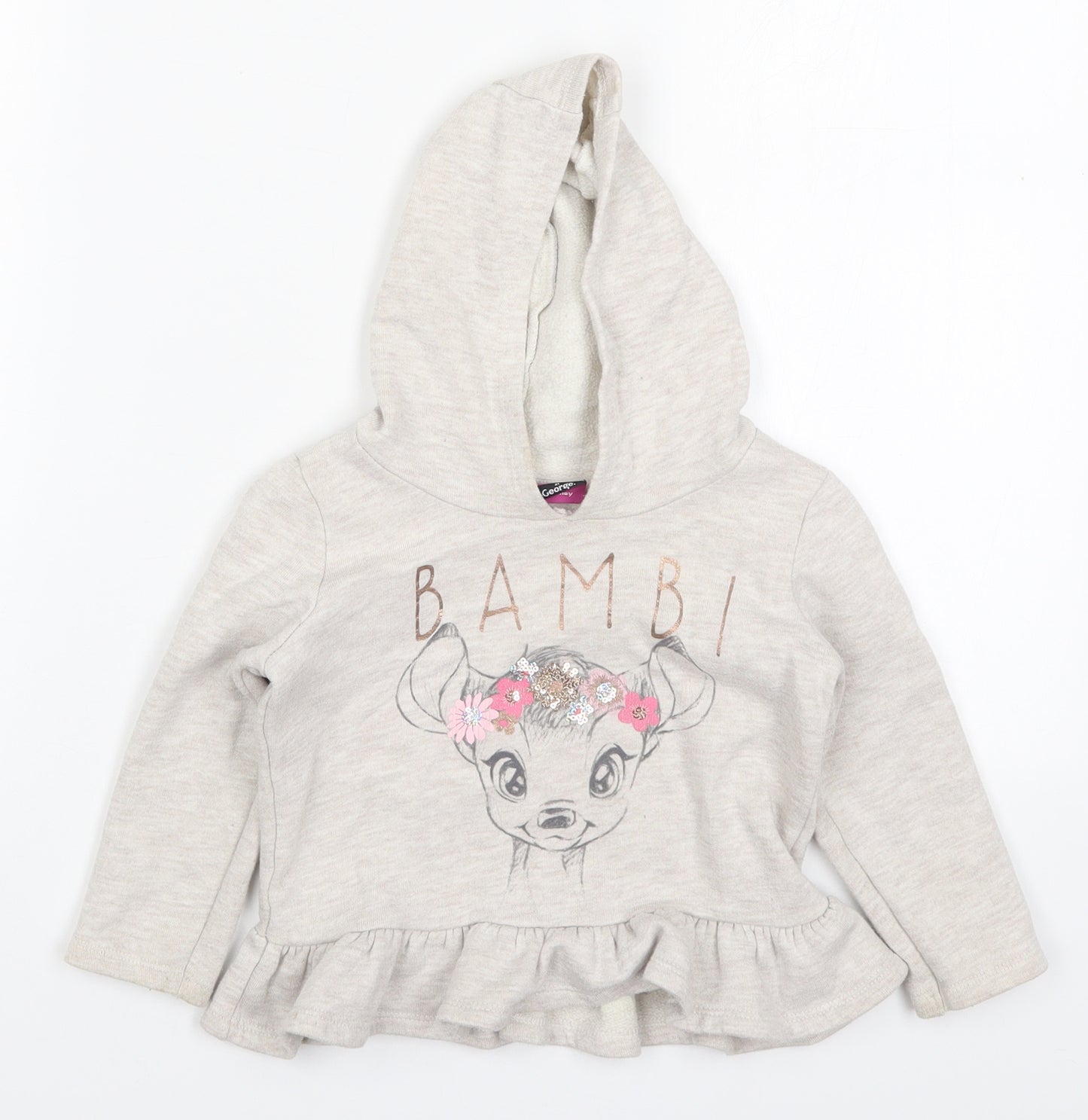 George Girls Beige  Cotton Basic T-Shirt Size 18-24 Months High Neck Pullover - Bambi Hoodie