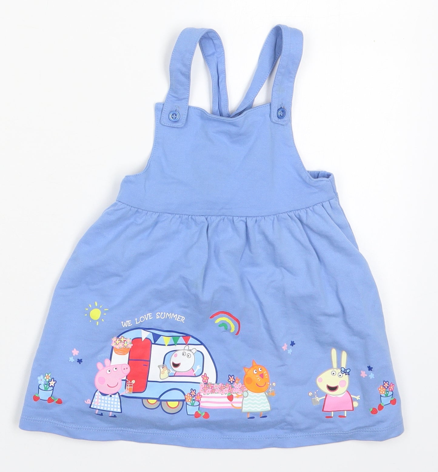 George Girls Blue  Cotton Pinafore/Dungaree Dress  Size 18-24 Months  Square Neck Button - Peppa Pig