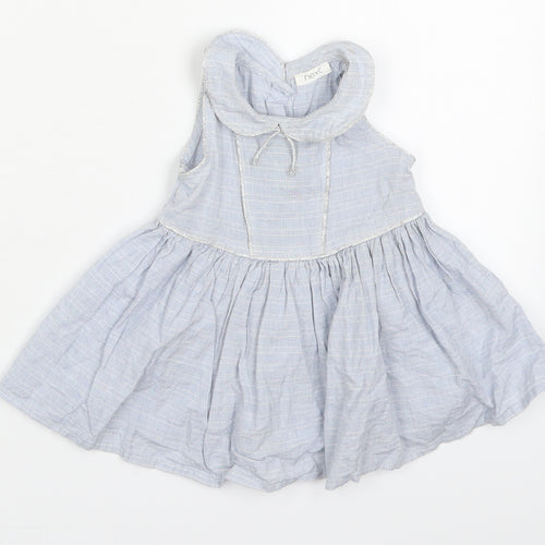 NEXT Girls Blue Check Cotton Skater Dress  Size 6-9 Months  Collared Button