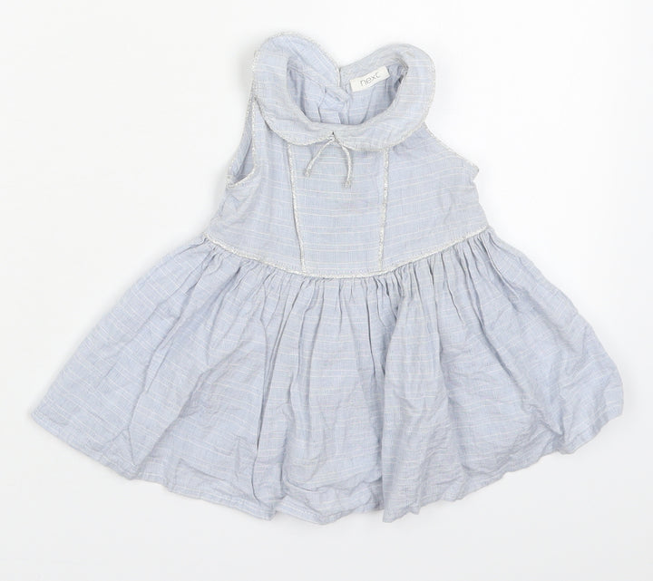 NEXT Girls Blue Check Cotton Skater Dress Size 6-9 Months Collared Button