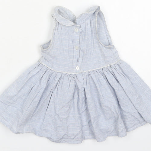 NEXT Girls Blue Check Cotton Skater Dress  Size 6-9 Months  Collared Button