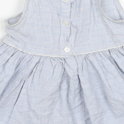 NEXT Girls Blue Check Cotton Skater Dress  Size 6-9 Months  Collared Button