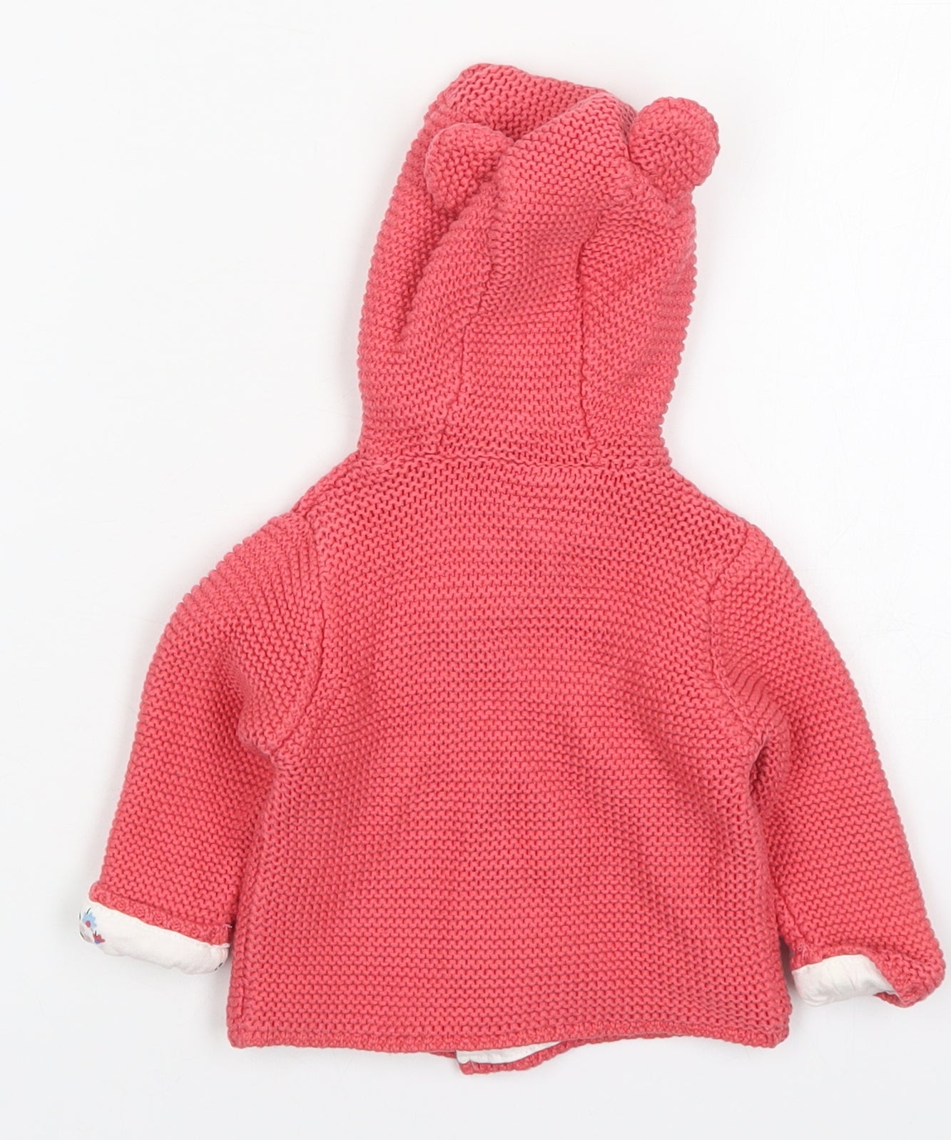 Marks and Spencer Girls Pink  Cotton Cardigan Jumper Size 3-6 Months  Button - Ears on Hood