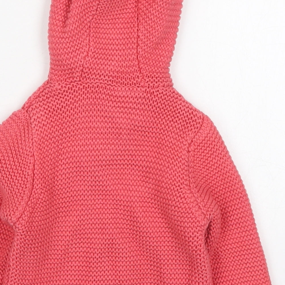 Marks and Spencer Girls Pink  Cotton Cardigan Jumper Size 3-6 Months  Button - Ears on Hood