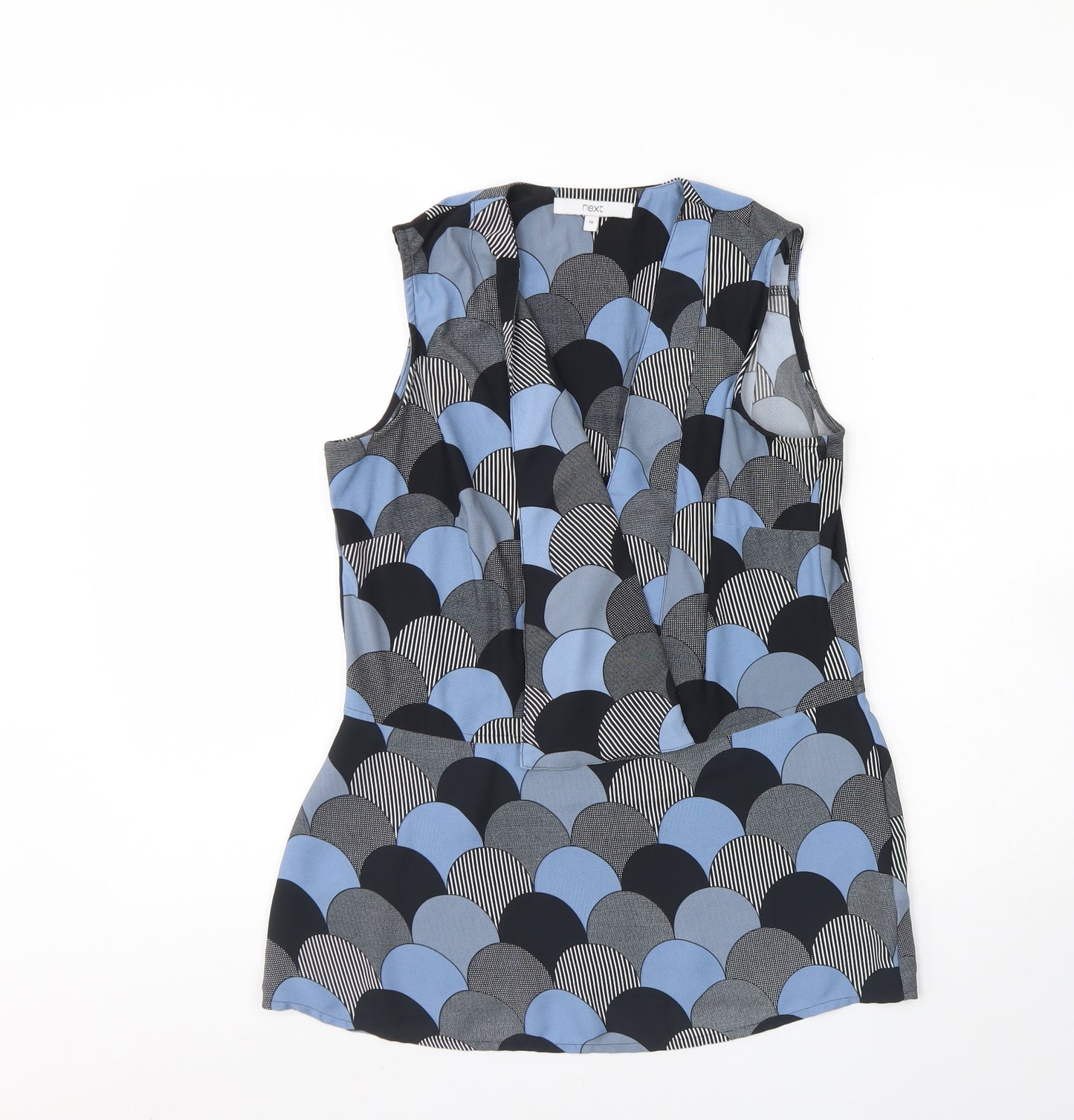 NEXT Womens Blue Polka Dot Polyester Basic Tank Size 10 V-Neck