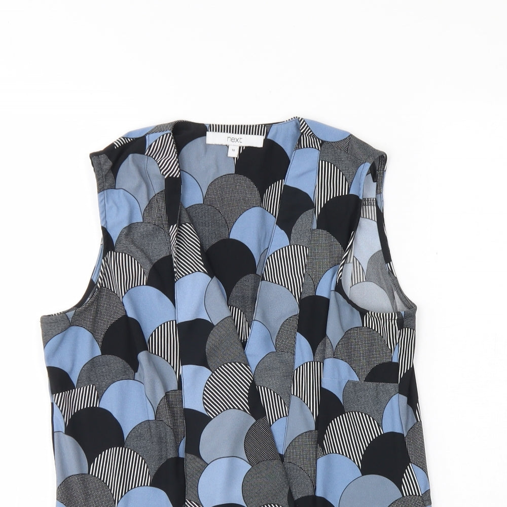 NEXT Womens Blue Polka Dot Polyester Basic Tank Size 10 V-Neck