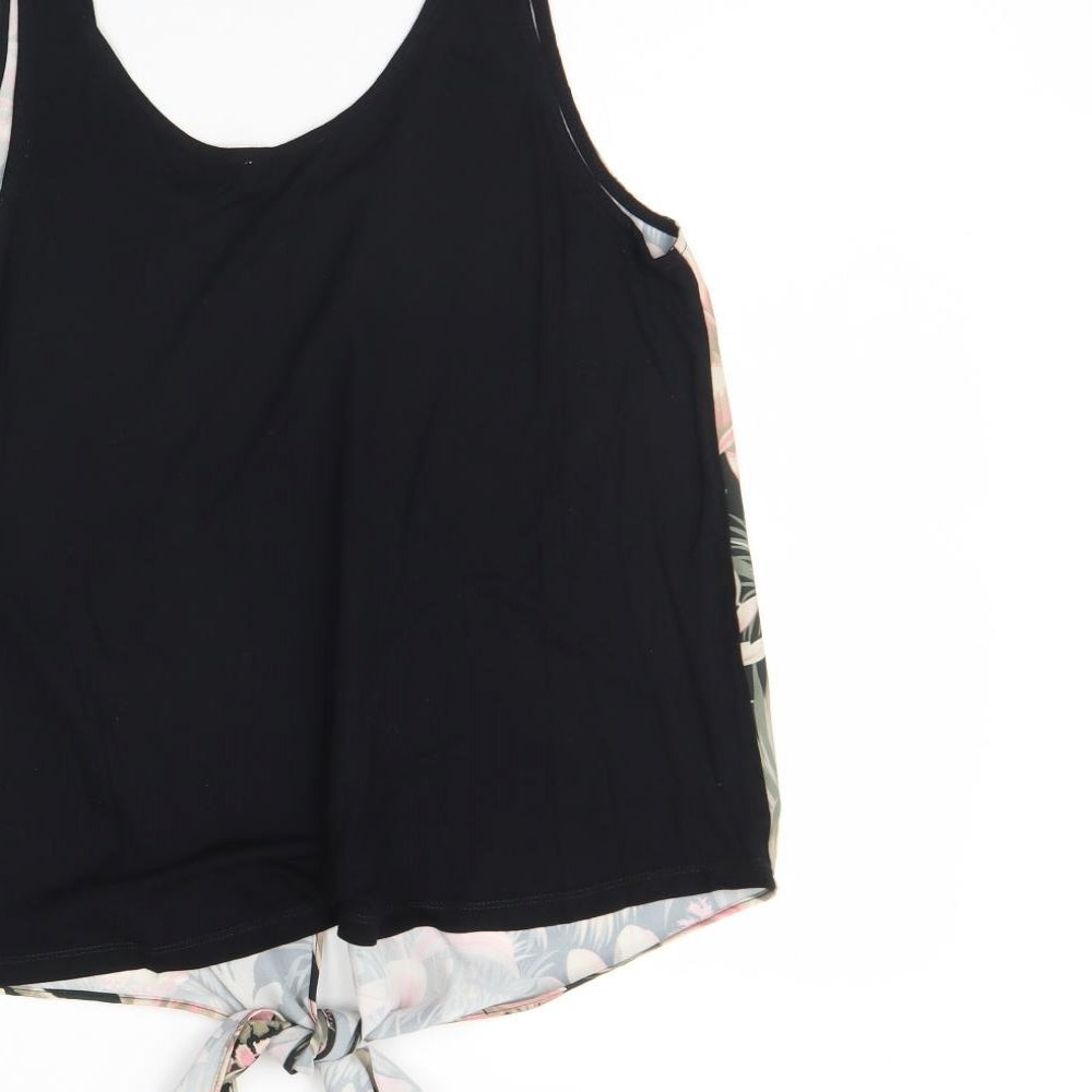 Warehouse Womens Black Floral Polyester Basic Tank Size 10 Round Neck