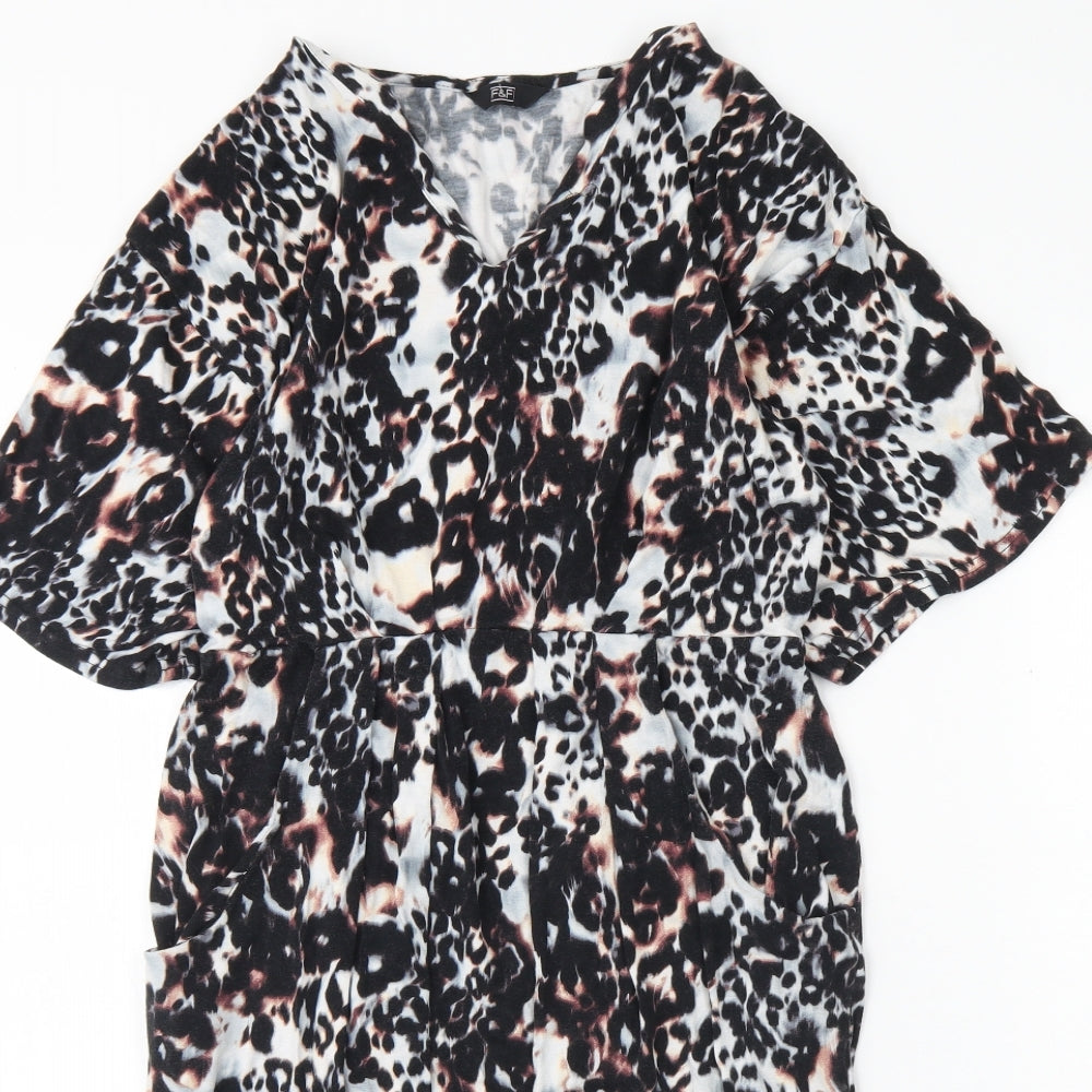F&F Womens Multicoloured Animal Print Viscose Shift  Size 10  V-Neck