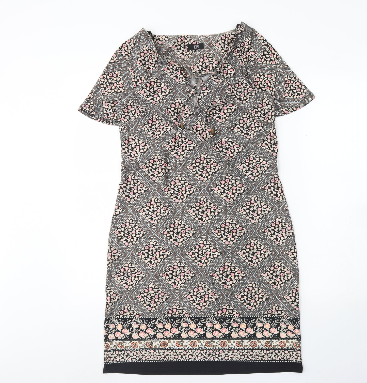 F&F Womens Multicoloured Floral Polyester Shift  Size 10  V-Neck