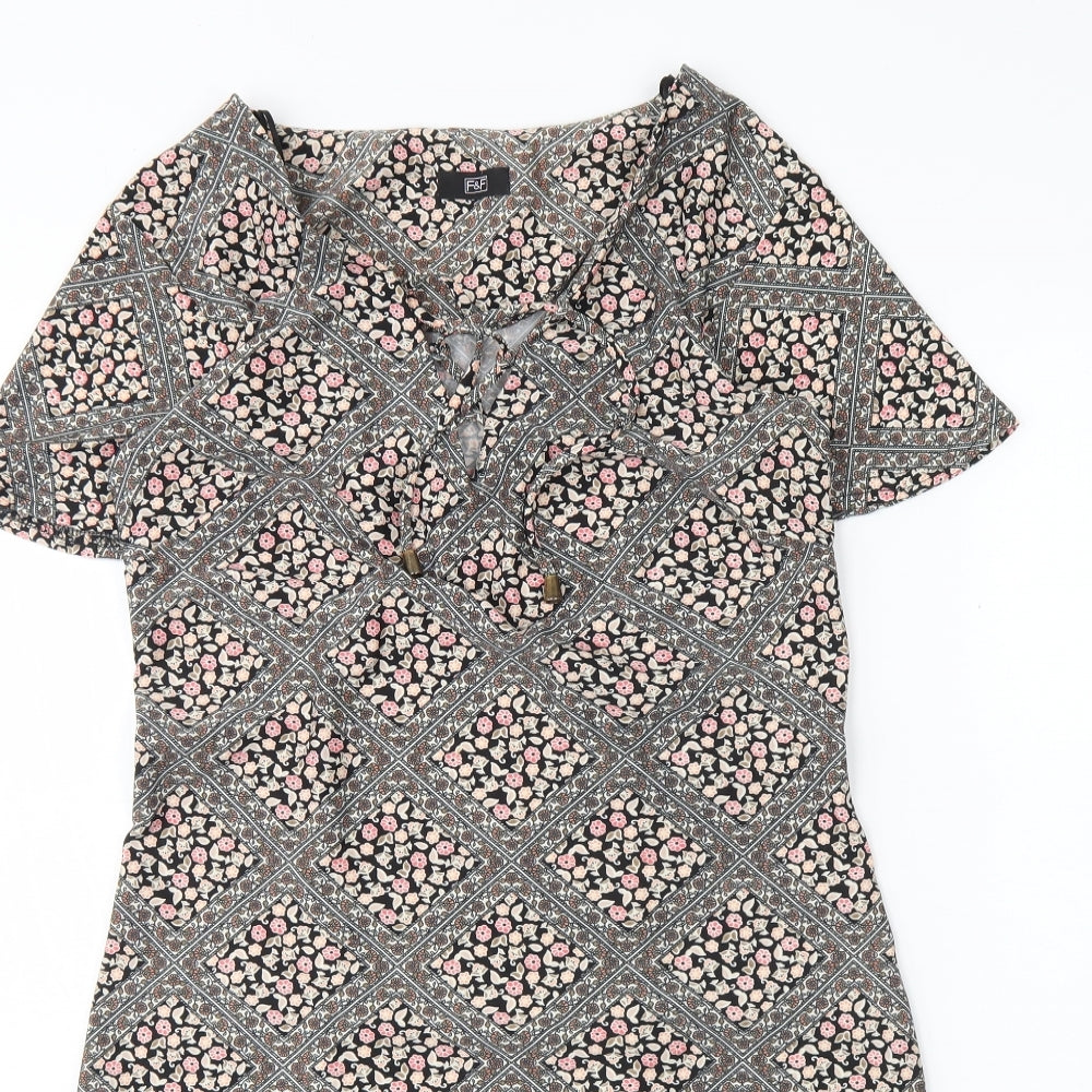 F&F Womens Multicoloured Floral Polyester Shift  Size 10  V-Neck