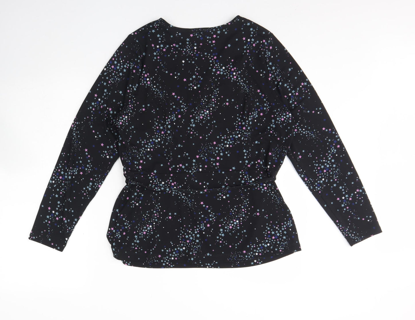 M&S Womens Black Polka Dot Polyester Basic Blouse Size 16 V-Neck