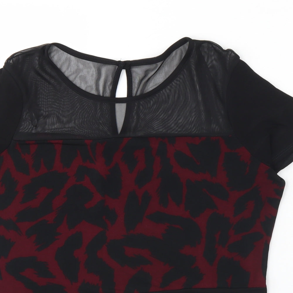 Debenhams Womens Black Animal Print Polyethylene Basic Blouse Size 14 Round Neck