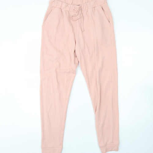 Miss Selfridge Womens Pink  Cotton Jogger Trousers Size M L30 in Regular Drawstring