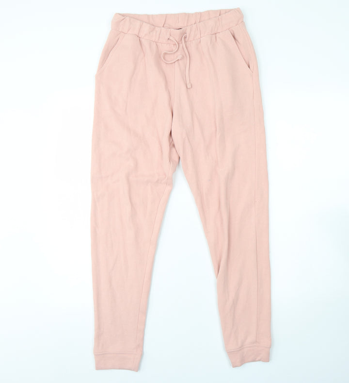 Miss Selfridge Womens Pink  Cotton Jogger Trousers Size M L30 in Regular Drawstring