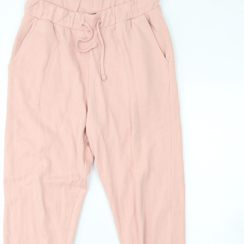 Miss Selfridge Womens Pink  Cotton Jogger Trousers Size M L30 in Regular Drawstring