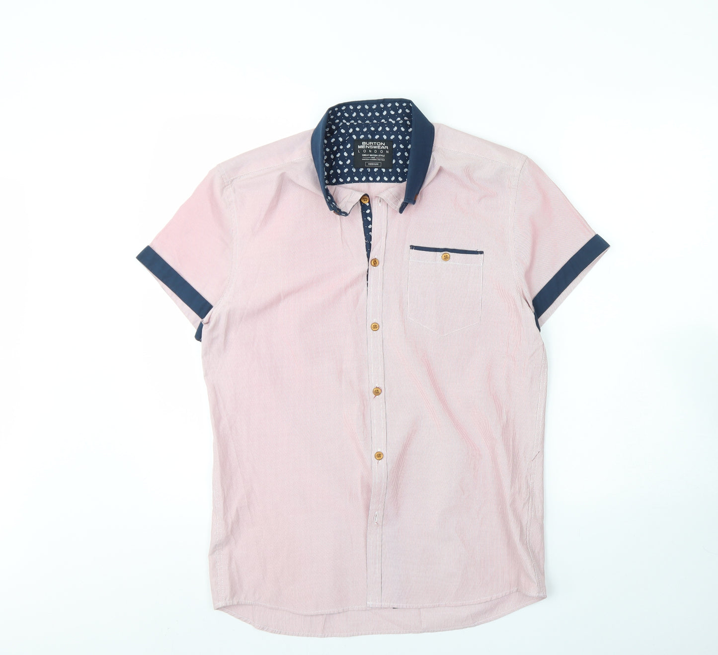 Burton Mens Pink  Cotton  Dress Shirt Size M Collared Button