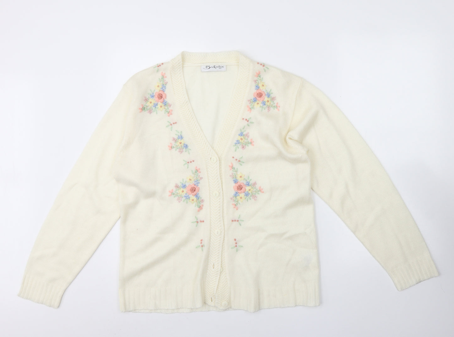 Berketex Womens Ivory V-Neck  Acrylic Cardigan Jumper Size 10