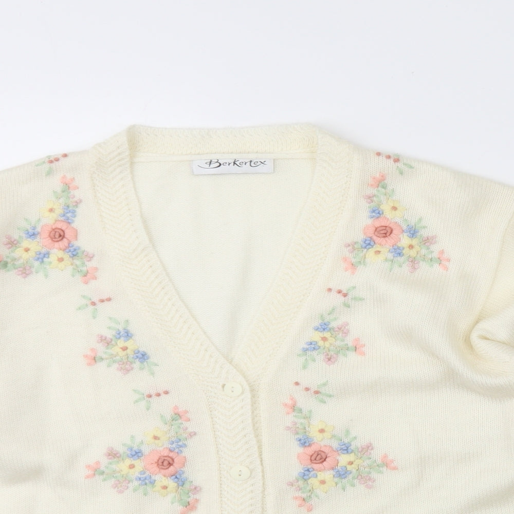 Berketex Womens Ivory V-Neck  Acrylic Cardigan Jumper Size 10